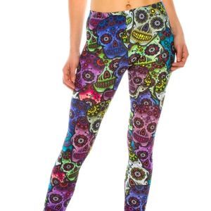 Skulls Dia de los Muertos Graphic Leggings
